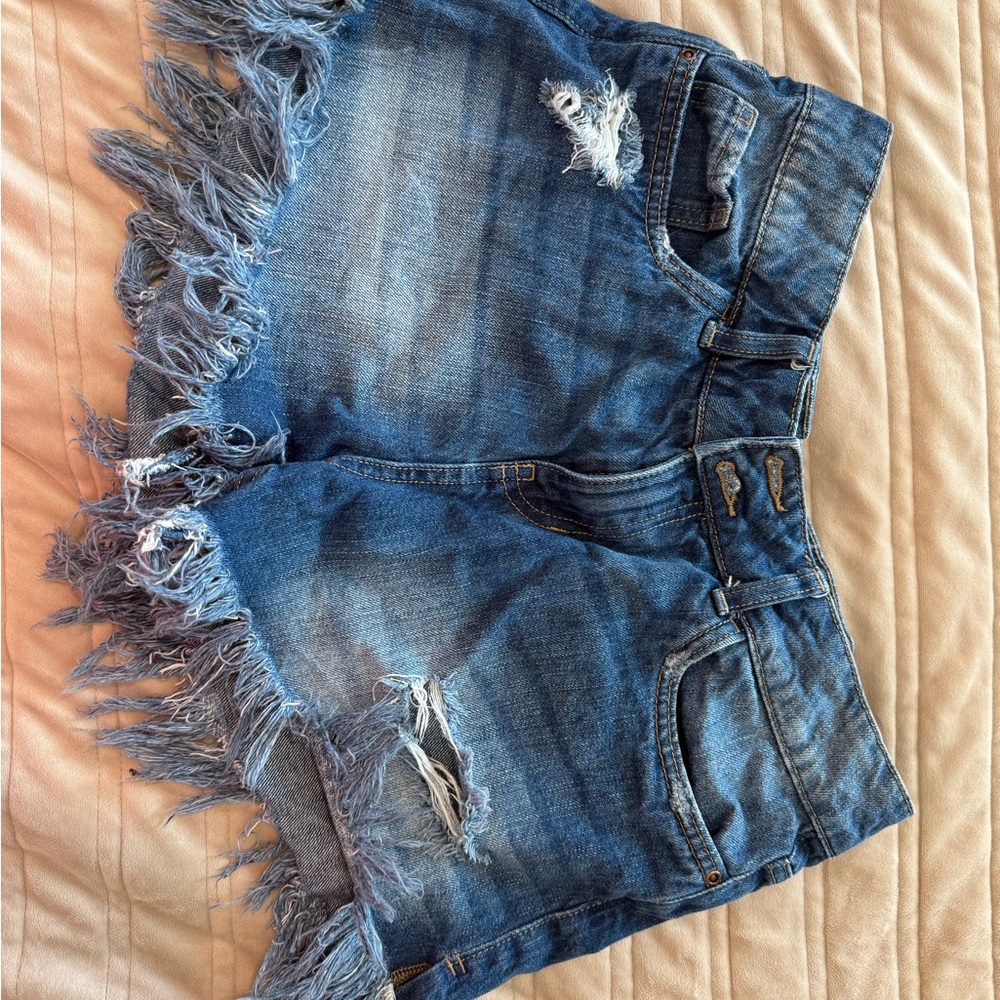 True Craft Distressed Blue Jean Shorts